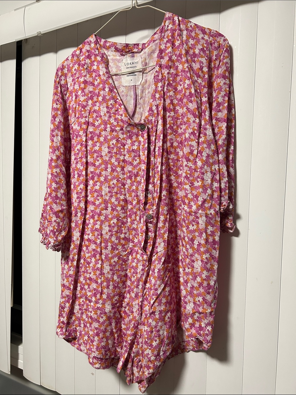 Lokahi Pink Floral Romper with Button-Front